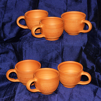 BS Decor Terracotta Natural Clay Zigzag Designed Tea Cup Set Of 6