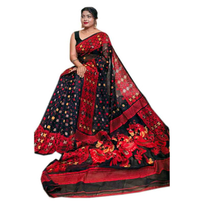 BS Black & Red Colour Madhumita Cotton Dhakai Jamdani Saree