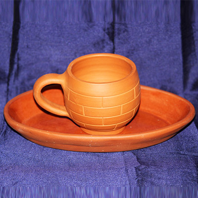  BS Decor Terracotta Natural Clay Oval Shaped Tray For 2 Cups