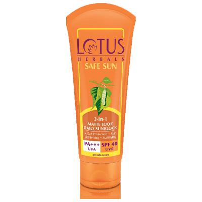 Lotus Herbals Safe Sun 3-In-1 Matte Look Daily Sunblock PA+++ Spf 40 - 50g