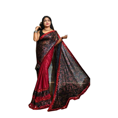 BS Red & Black Soft Silk Saree With Richpallu & Blouse Piece