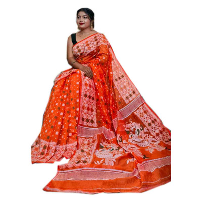 BS Orange Colour Madhumita Cotton Dhakai Jamdani Saree