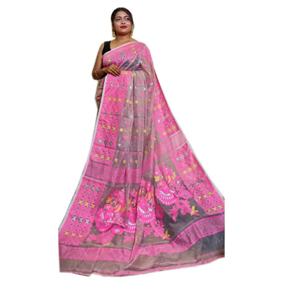 BS Light Pink Madhumita Cotton Dhakai Jamdani Saree